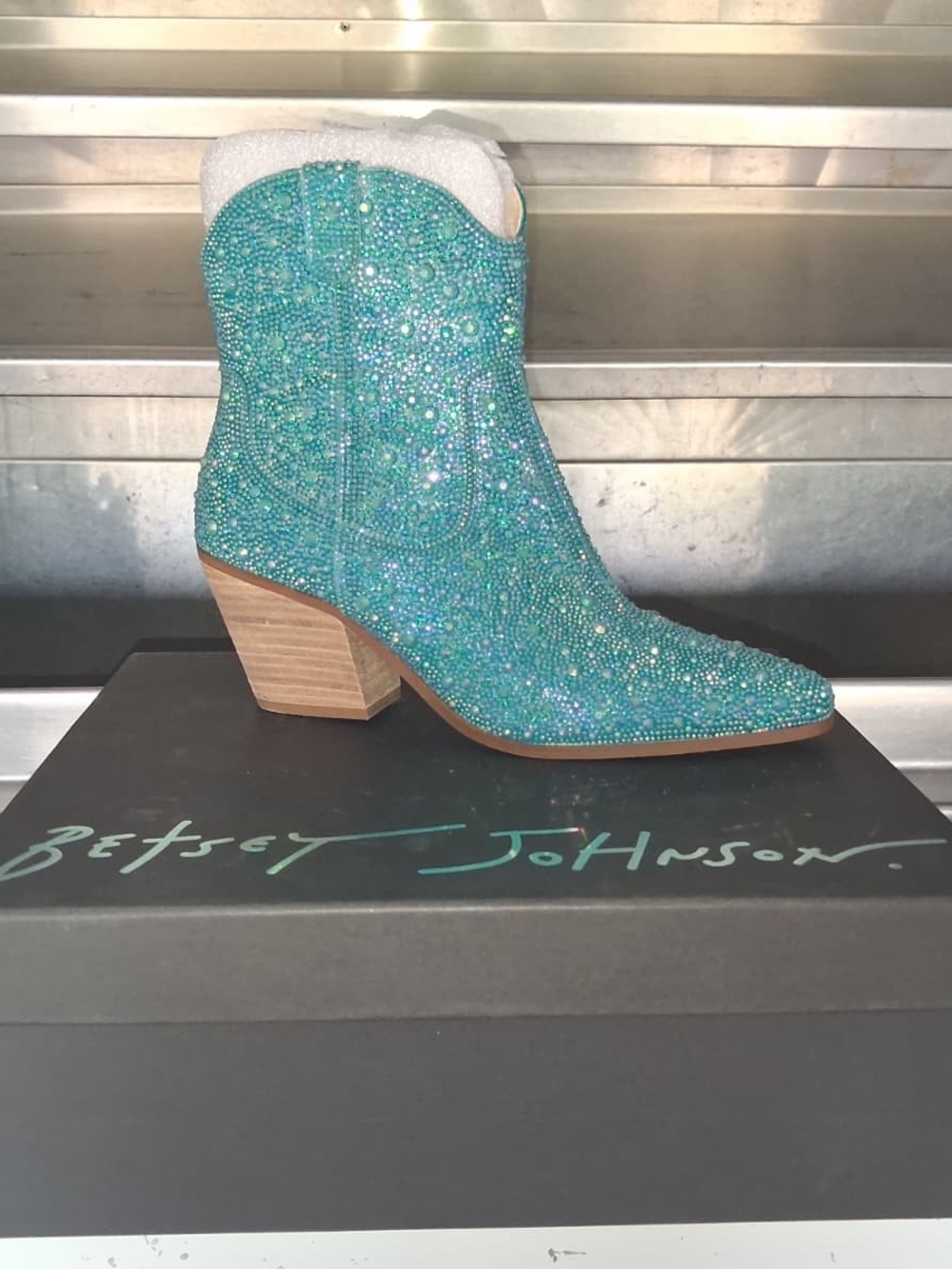 Betsey Johnson Turquoise Crystal Embellished Ankle Boot - Picture 8 of 9